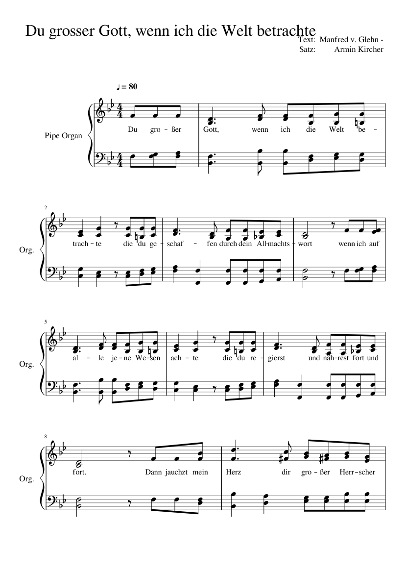 Du grosser Gott, wenn ich die Welt betrachte Sheet music for Organ (Solo) |  Musescore.com