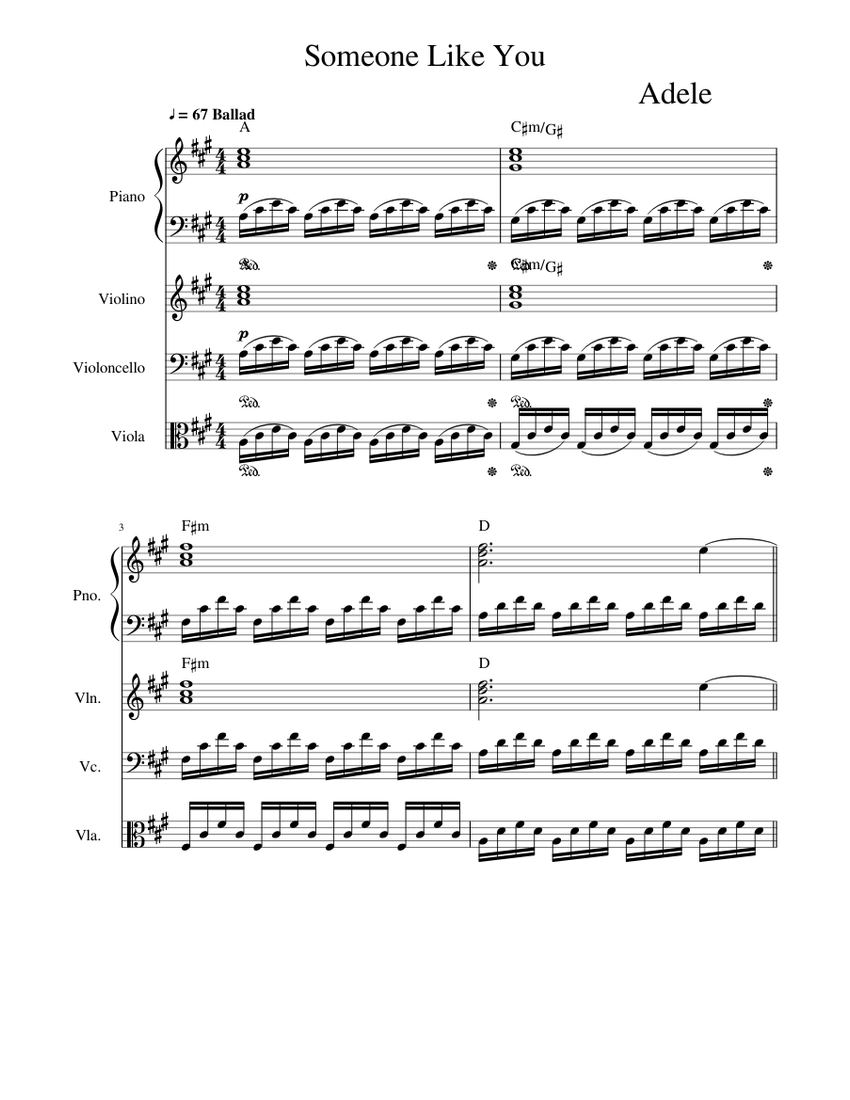 Someone Like You- Adele Sheet music for Piano, Violin, Viola, Cello (String  Orchestra) | Musescore.com