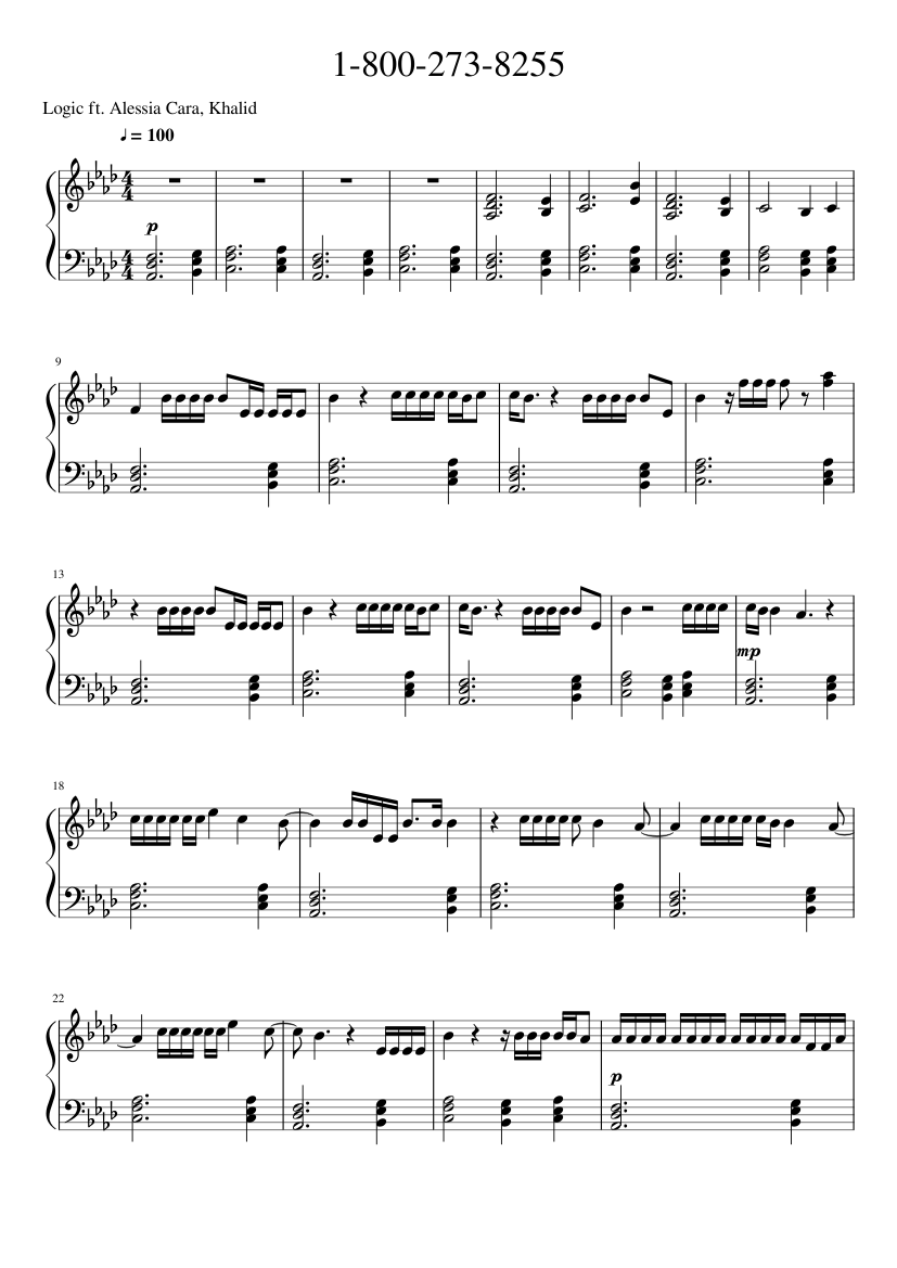 Logic ft. Alessia Cara, Khalid - 1-800-273-8255 Sheet Music for