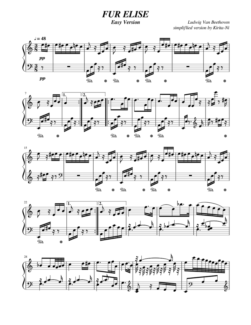 FUR ELISE Easy Version Sheet music for Piano (Solo) | Musescore.com