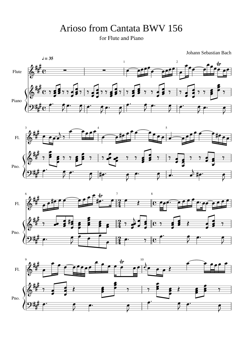 Bach - Arioso from Cantata BWV 156 Sheet music for Piano, Flute (Solo) |  Musescore.com