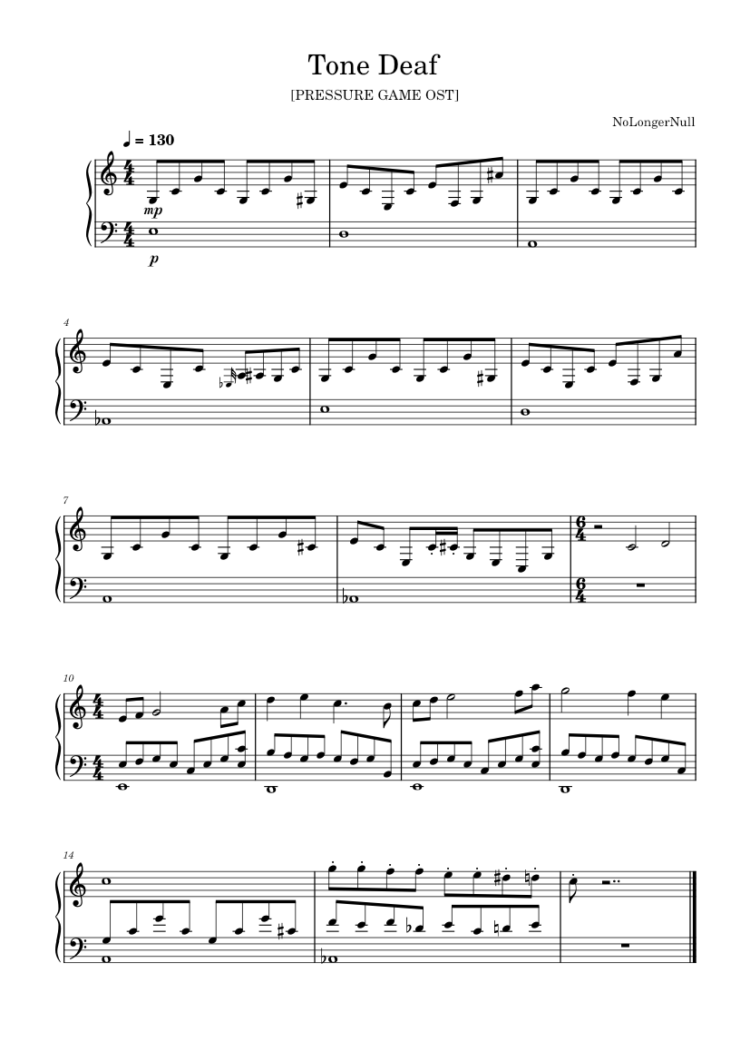 Nolongernull Rdc Tone Deaf (Pressure OST) – NoLongerNull Sheet Music for Piano (Solo ...
