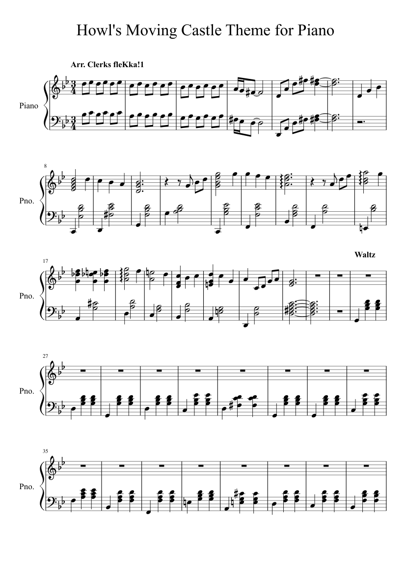 Howl's Moving Castle Theme (Piano only) Sheet music for Piano, Flute (Solo)  | Musescore.com