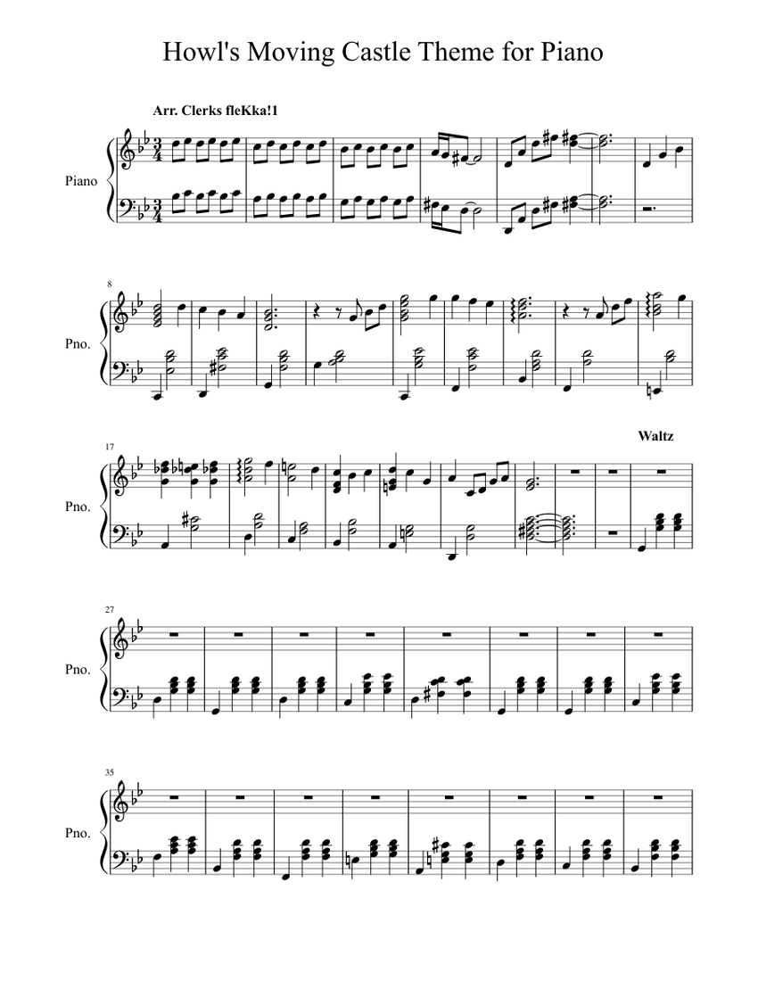 Howl's Moving Castle Theme (Piano only) Sheet music for Piano, Flute ....