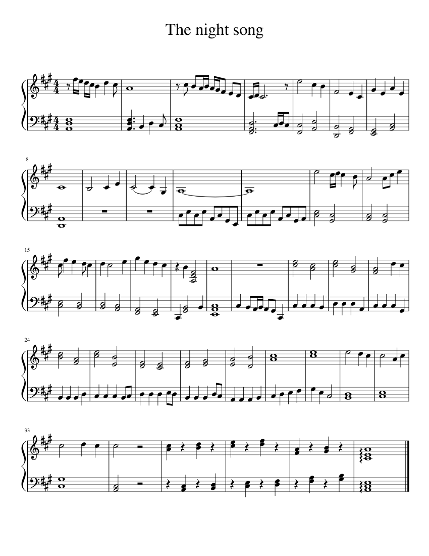 The night song Sheet music for Piano (Solo) | Musescore.com