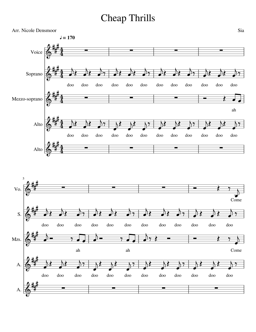 Cheap Thrills by Sia Sheet music for Soprano, Alto, Vocals, Mezzo soprano  (Choral) | Musescore.com