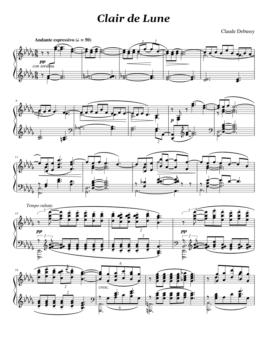 Clair de lune - Claude Debussy Sheet music for Piano (Solo) | Musescore.com