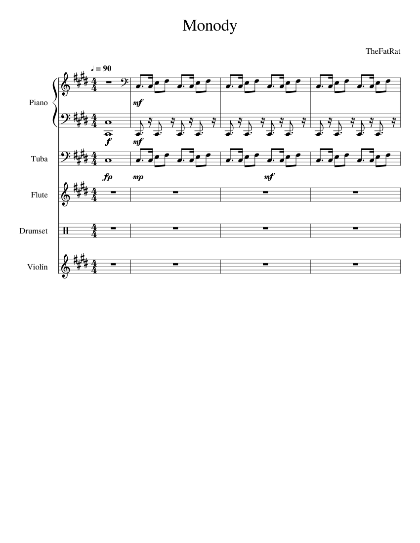 Monody The Fat Rat Sheet music for Piano, Tuba, Flute, Violin & more  instruments (Mixed Quintet) | Musescore.com