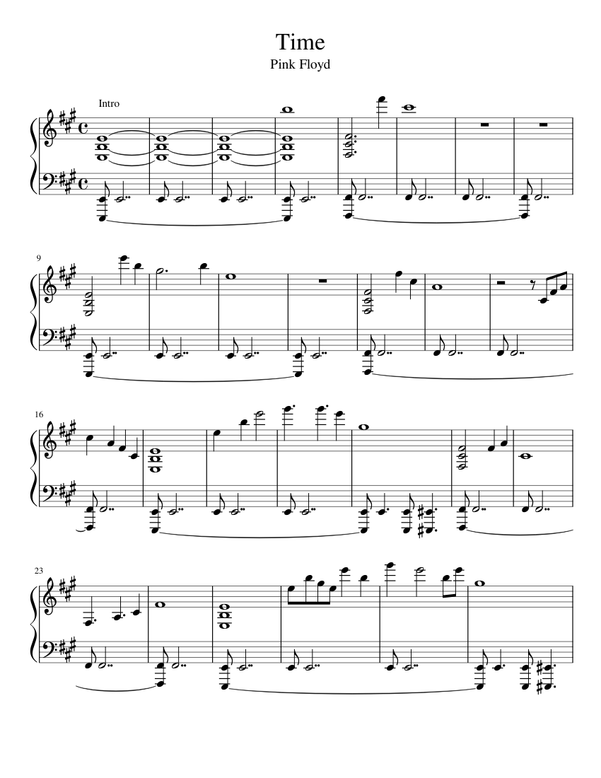 Pink Floyd - Time Sheet music for Piano (Solo) | Musescore.com