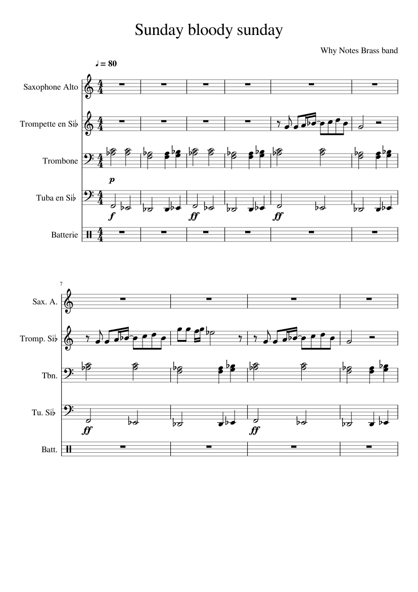 Sunday bloody sunday (Brass version) Sheet music for Trombone, Tuba,  Saxophone alto, Trumpet in b-flat & more instruments (Mixed Quintet) |  Musescore.com