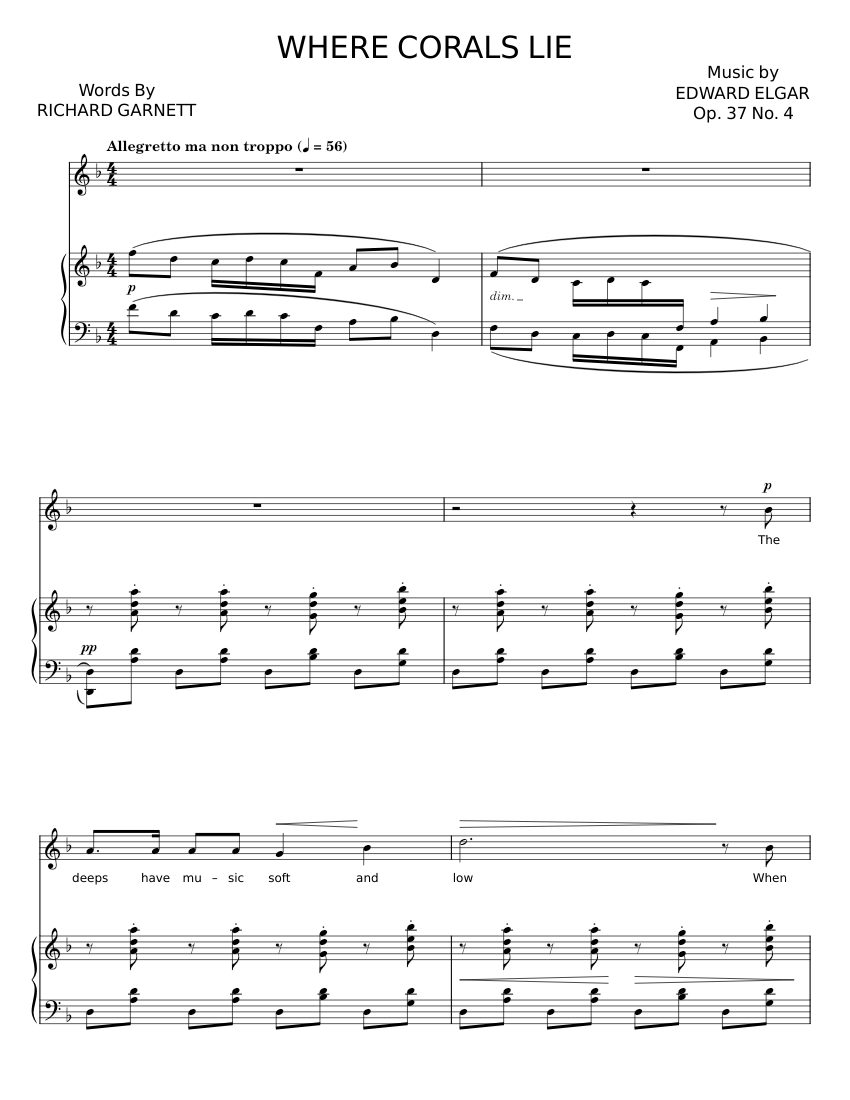 Where Corals Lie EDWARD ELGAR Sheet Music For Piano Synthesizer Where Corals Lie EDWARD ELGAR Sheet Music For Piano Synthesizer