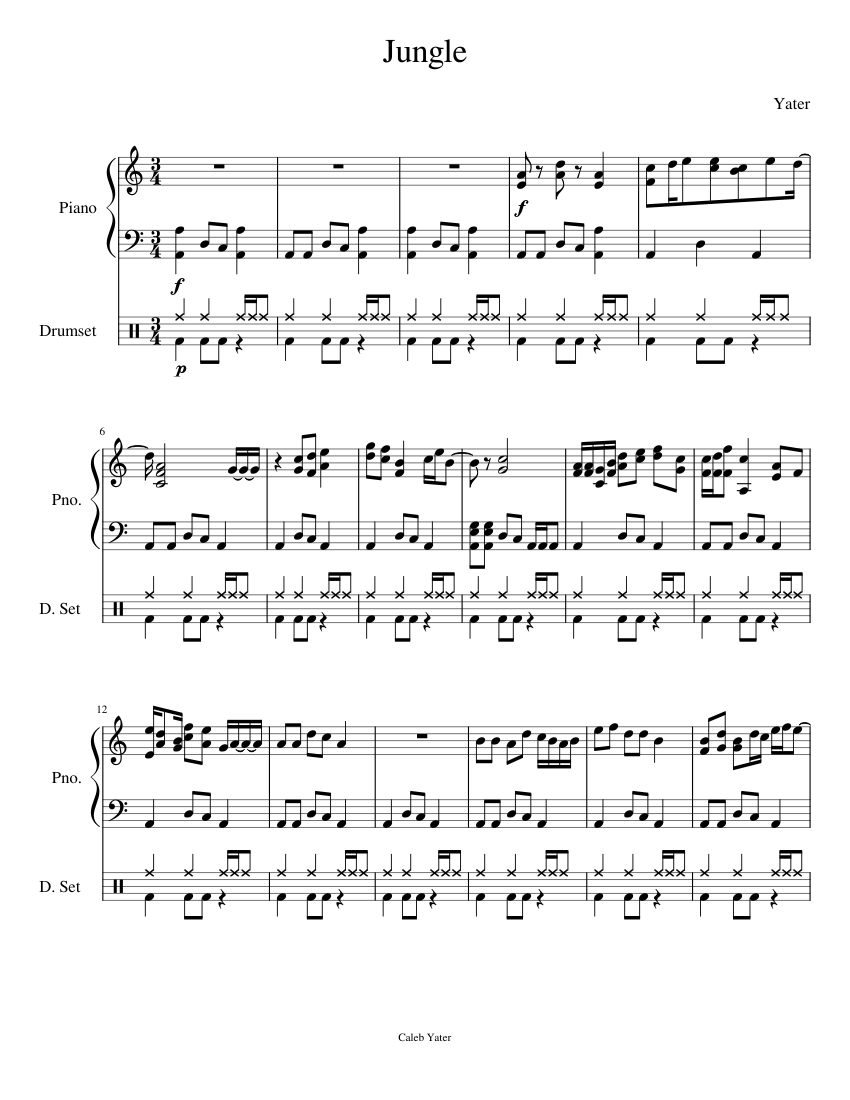 Jungle Sheet music for Piano, Drum group (Mixed Duet)