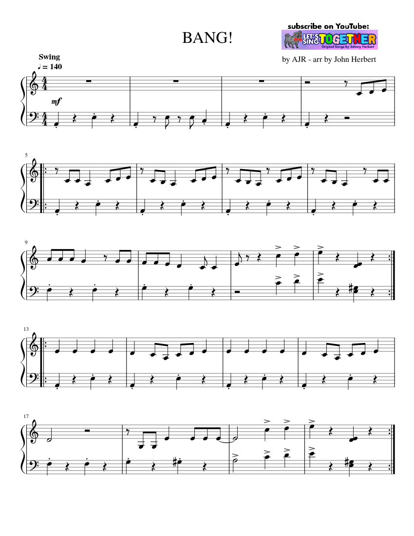 Bang! by AJR - easy piano a minor Sheet music for Piano (Solo