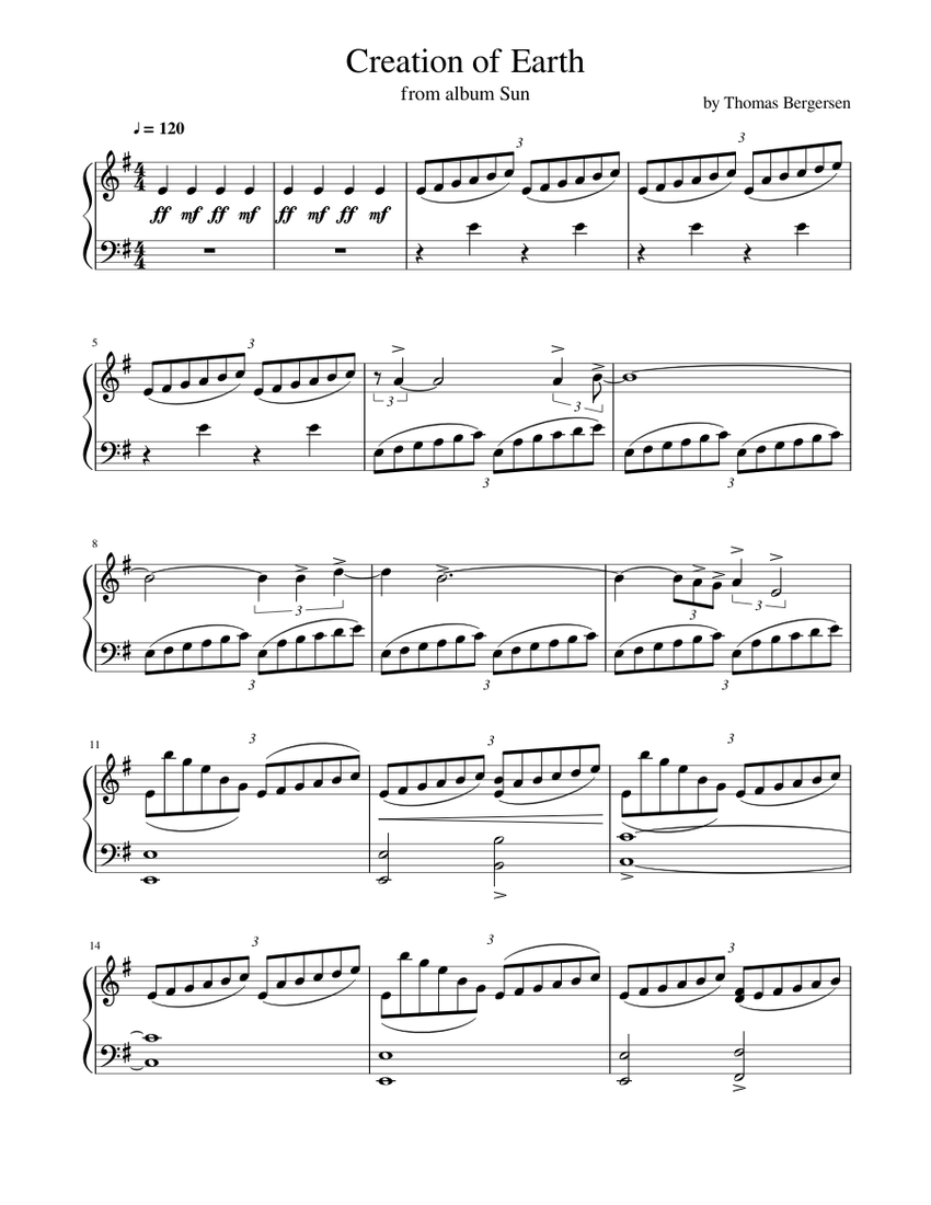 Thomas Bergersen Creation Of Earth Piano Sheet Music For Piano Solo Musescore Com Tsfh catch me full album thomas bergersen. thomas bergersen creation of earth