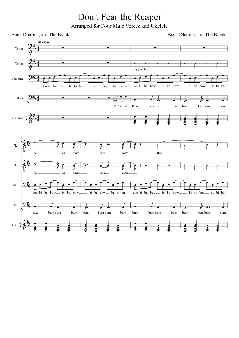 Don T Fear The Reaper The Blanks Sheet Music For Bass Solo Musescore Com