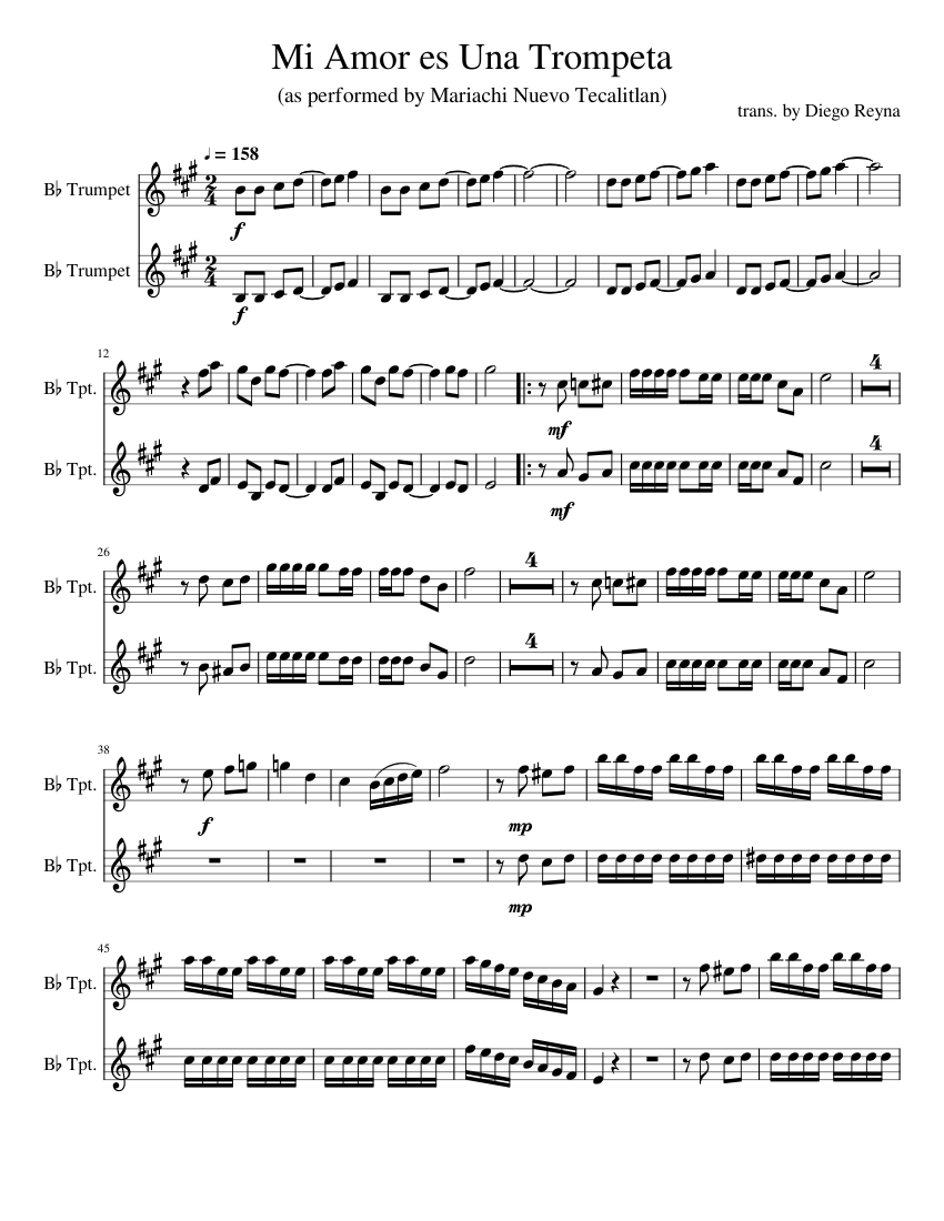 Mi Amor es Una Trompeta Sheet music for Trumpet in b-flat (Brass Duet) |  Musescore.com