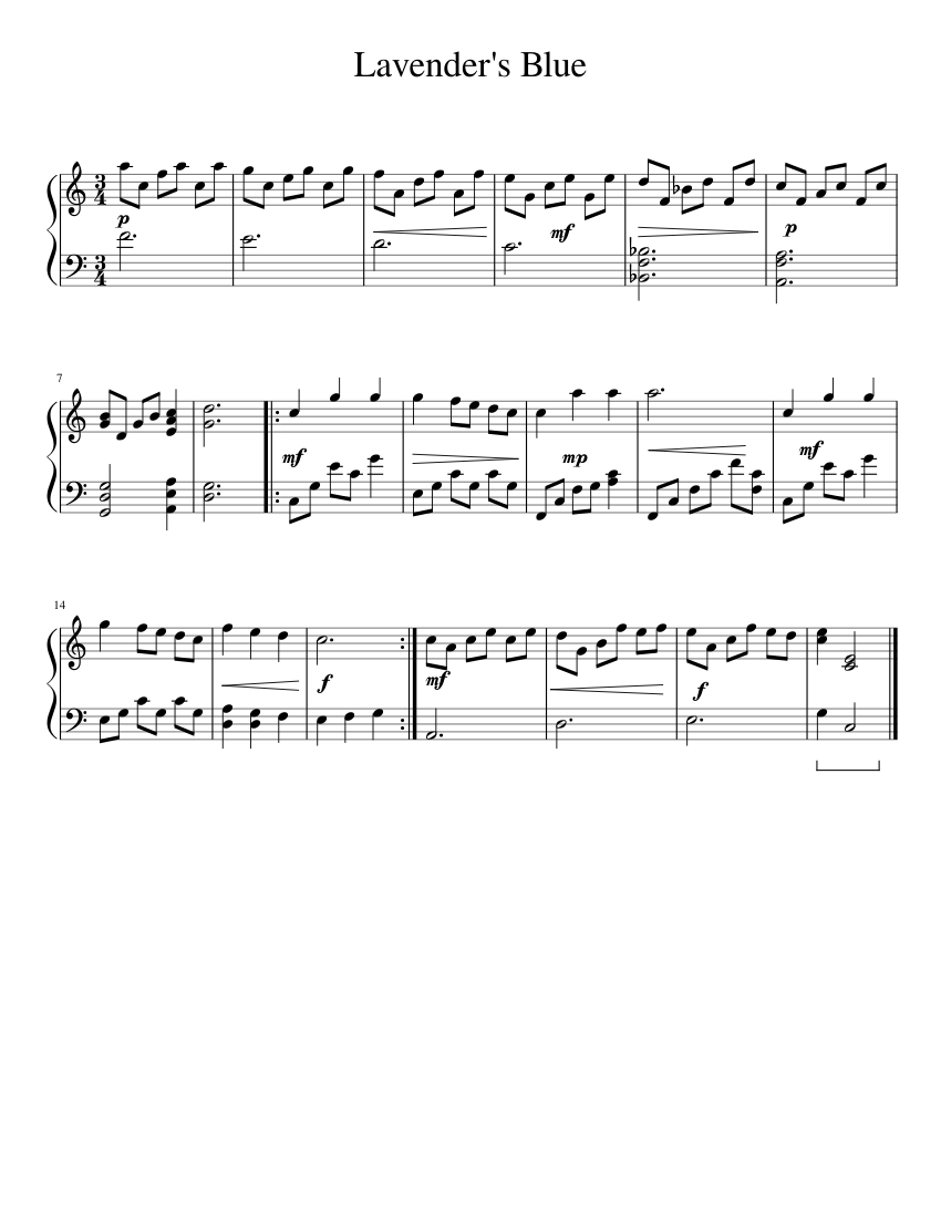 Lavender's Blue Sheet music Piano (Solo) | Musescore.com