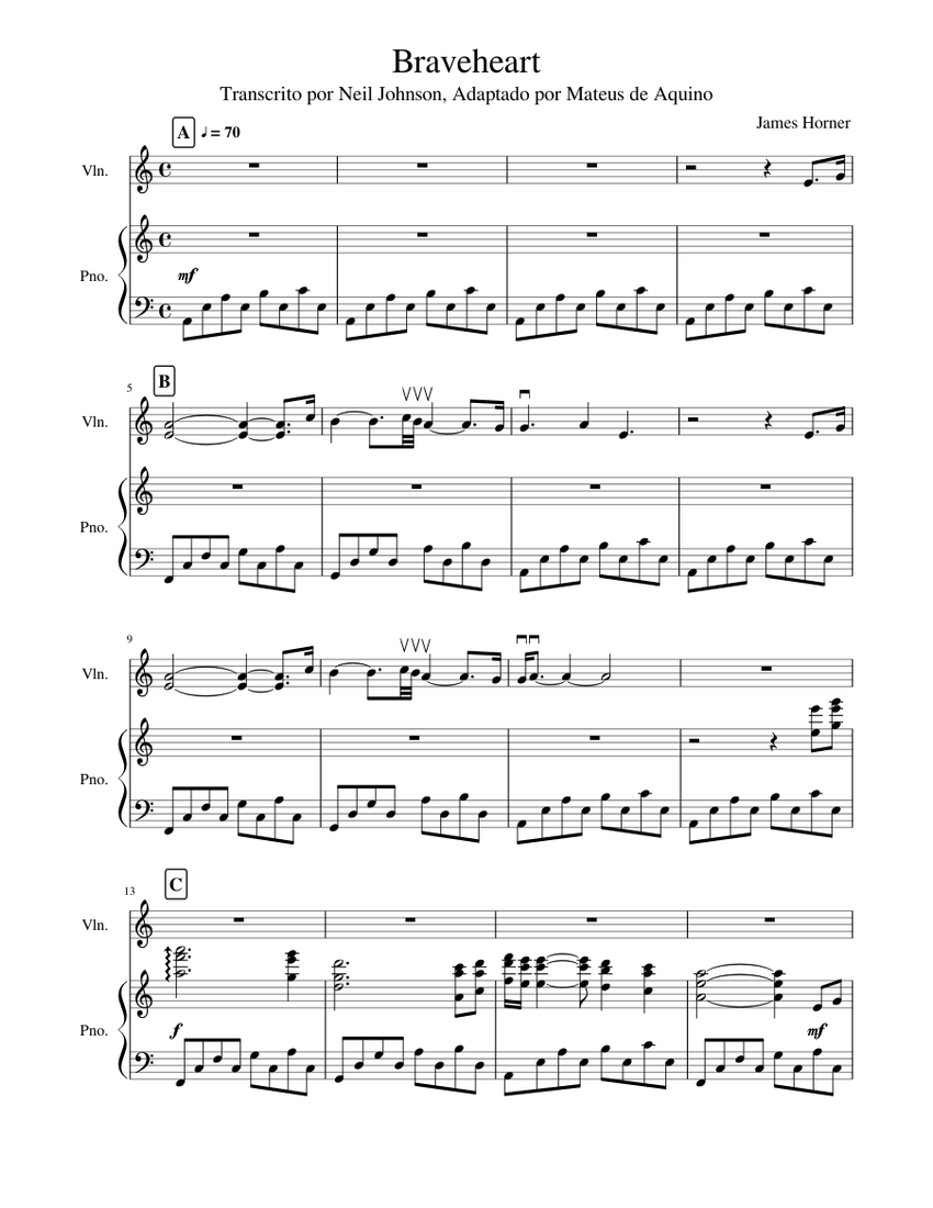 Braveheart - For the Love of a Princess Sheet music for Piano, Violin  (Solo) | Musescore.com