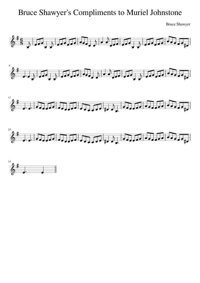 Bruce Shawyer's Compliments to Muriel Johnstone