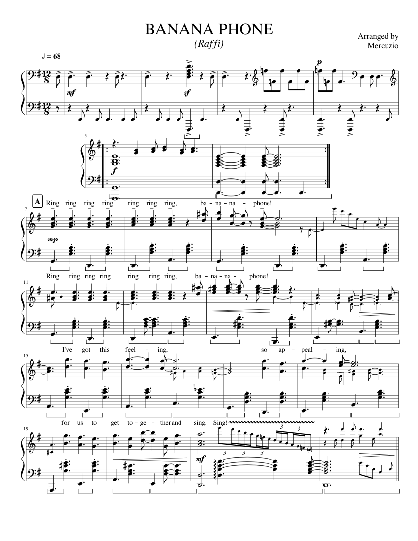 Raffi - Banana Phone Sheet music for Piano (Solo) | Musescore.com