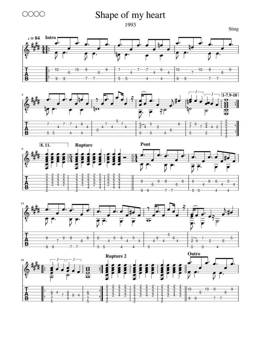 Sting Shape Of My Heart Sheet Music For Guitar Solo Musescore Com