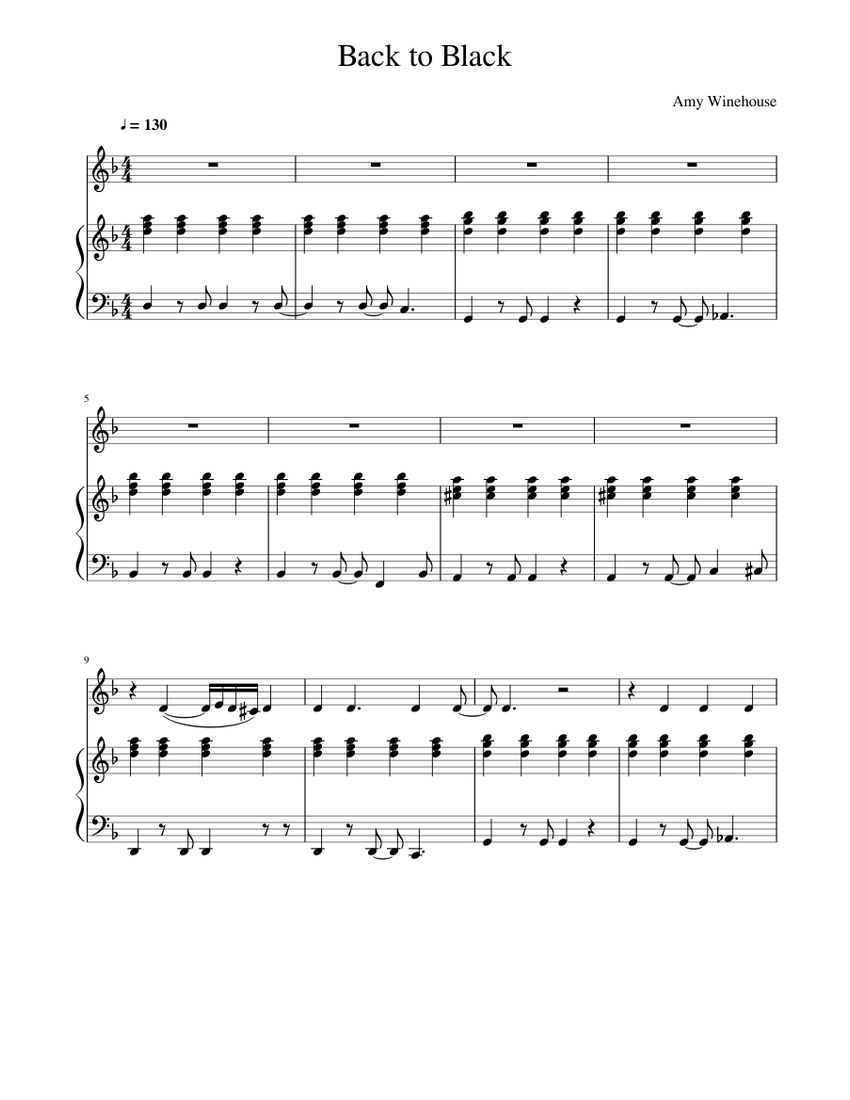 WIP Back to Black -- Amy Winehouse Sheet music for Piano, Vocals (Piano-Voice)  | Musescore.com