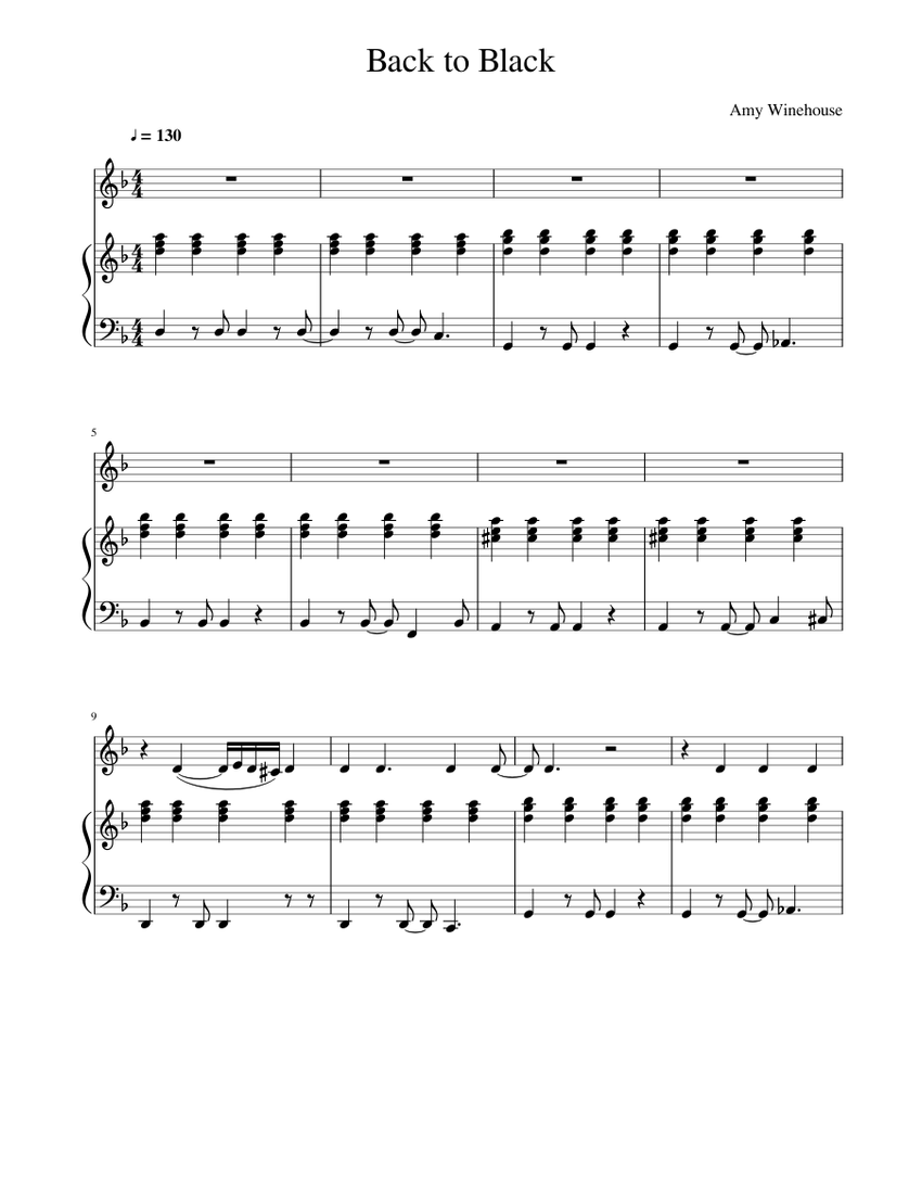 Wip Back To Black Amy Winehouse Sheet Music For Piano Vocals Piano Voice Musescore Com