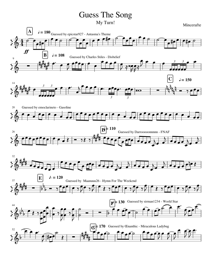 formel efterligne Rust Guess The Song (Update 1/21/18) Sheet music for Piano (Solo) | Download and  print in PDF or MIDI free sheet music | Musescore.com