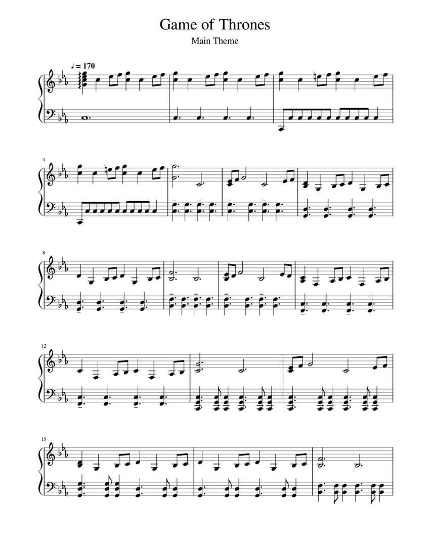 Game of Thrones - Main Theme Sheet music for Piano (Solo) | Musescore.com