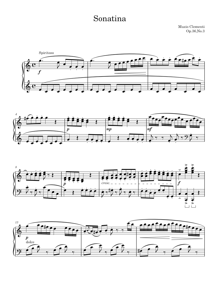 Sonatina Op.36 No.3 – Muzio Clementi Sonatina Sheet Music for Piano ...