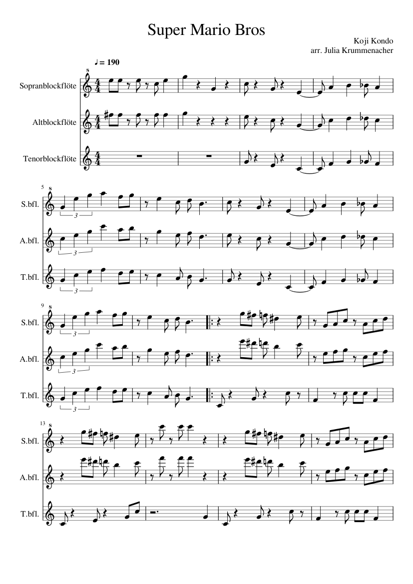 Super Mario Bros Sheet music for Recorder (Mixed Trio) | Musescore.com