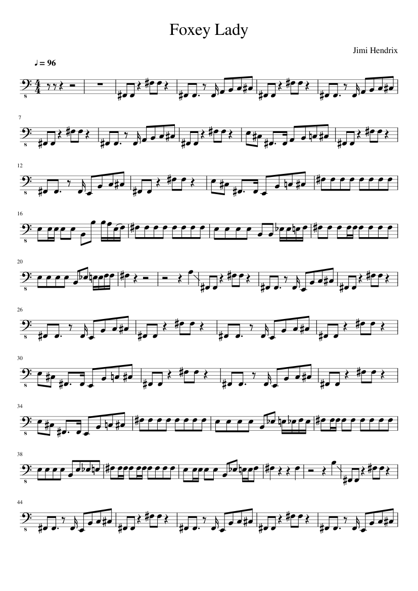 Jimi Hendrix Foxy Lady bass Sheet Music for Bass guitar (Solo