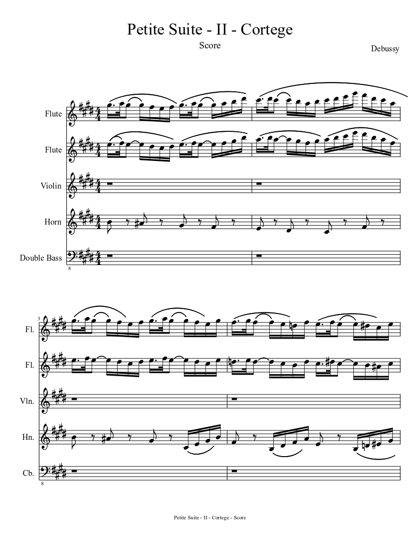 Debussy Petite Suite, Mvt II: Cortege Sheet music for Flute, Violin (Mixed  Trio) | Musescore.com