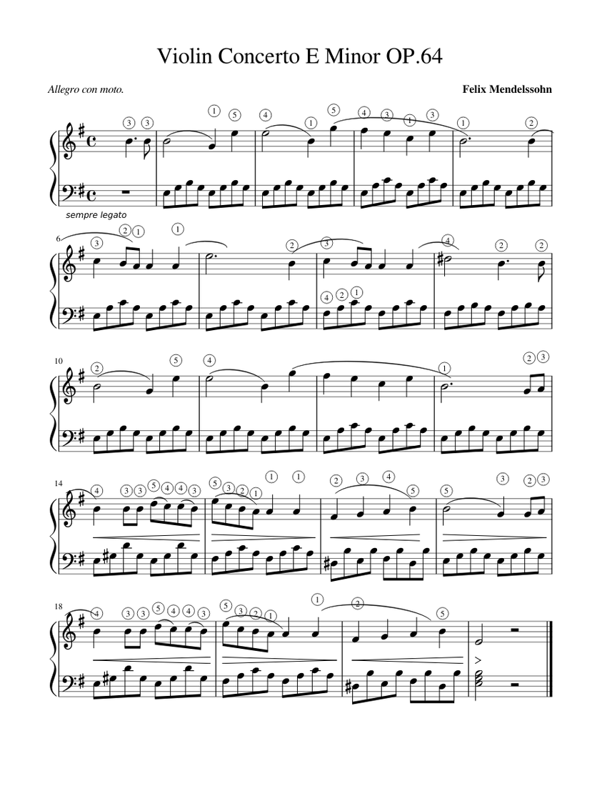 Møntvask mestre Fordampe Violin Concerto E Minor OP.64 Sheet music for Piano (Solo) | Musescore.com