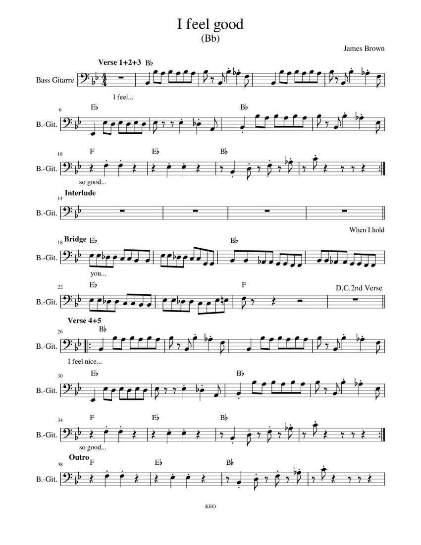 I_feel_good_bass (Bb) Sheet music for Bass guitar (Solo)