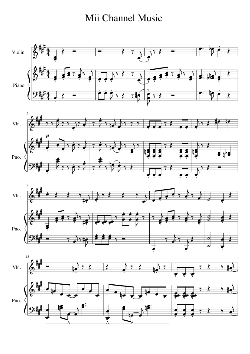 Mii Channel Music (Piano and Violin) Sheet music for Piano, Violin (Solo) |  Musescore.com