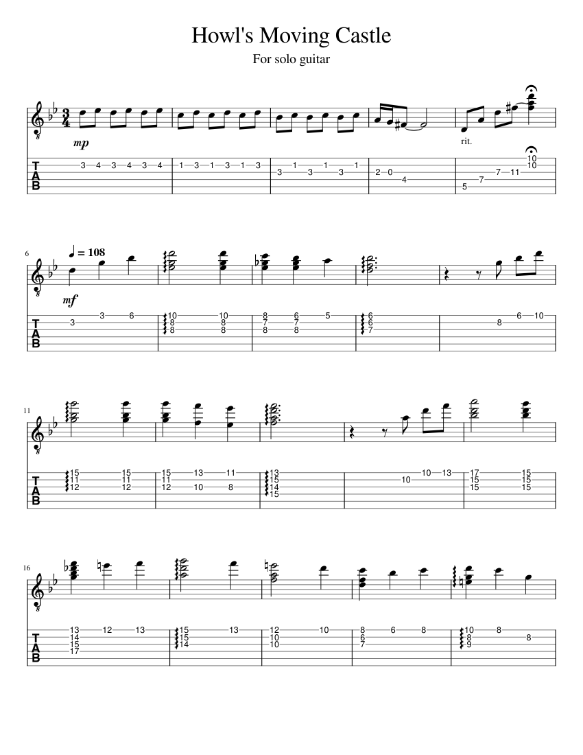 howls moving castle piano sheet pdf