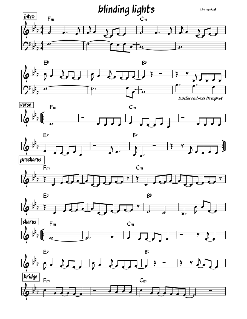 Blinding Lights – The Weeknd Sheet music for Piano, Bass guitar (Mixed ...