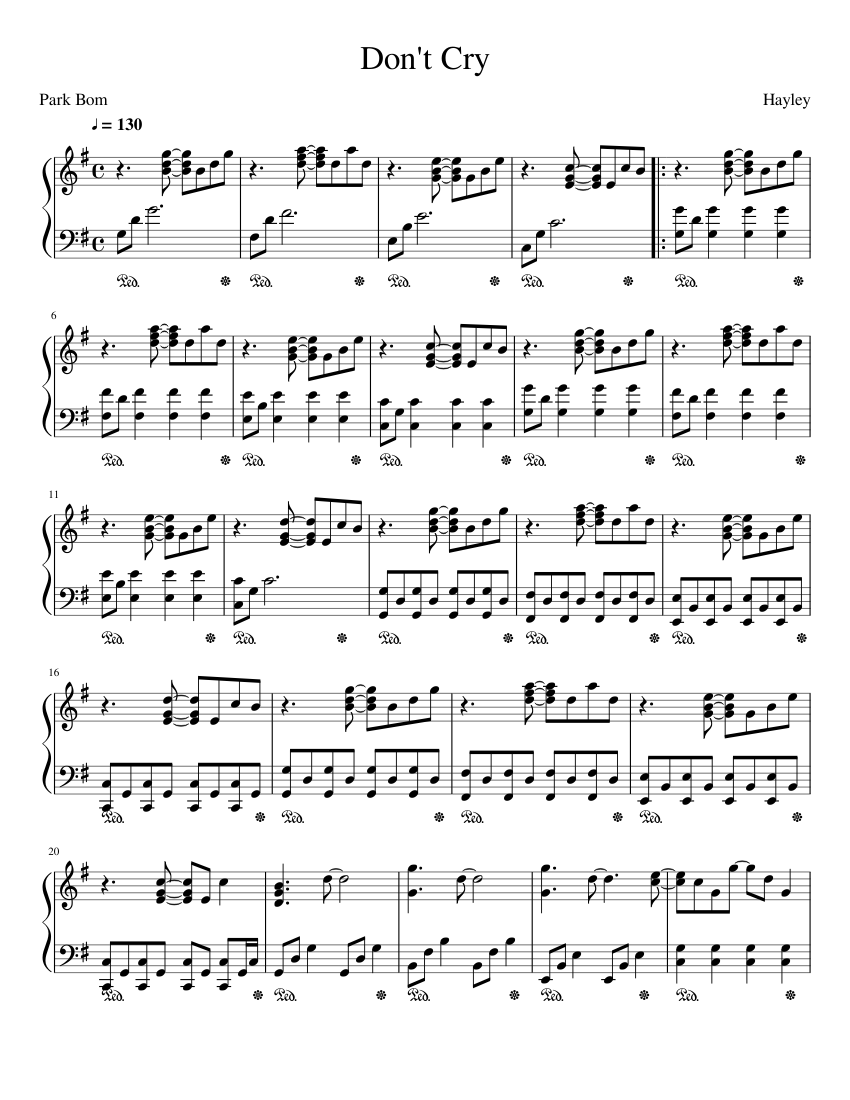 Park Bom- Don't Cry Piano Vers. Sheet music for Piano (Solo) | Musescore.com