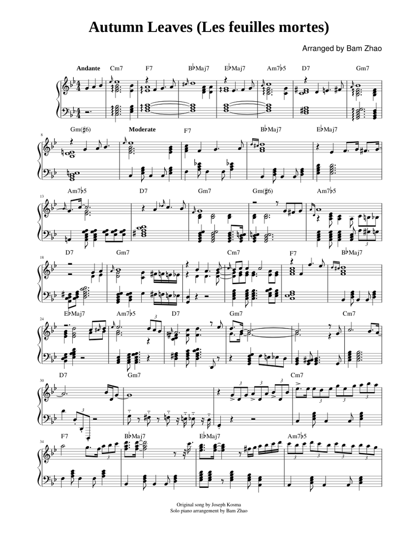 Autumn Leaves (Les feuilles mortes) Sheet music for Piano (Solo — free download