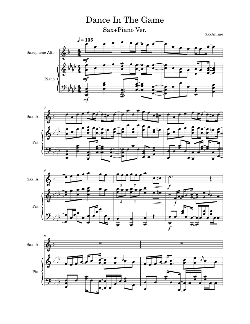 Dance In The Game Sax Piano Classroom Of The Elite OP2 Sheet Music Dance in the game sax piano classroom of the elite op2 sheet music