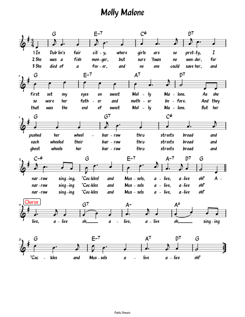 Molly Malone (Lead sheet with lyrics ) Sheet music for Piano (Solo ...
