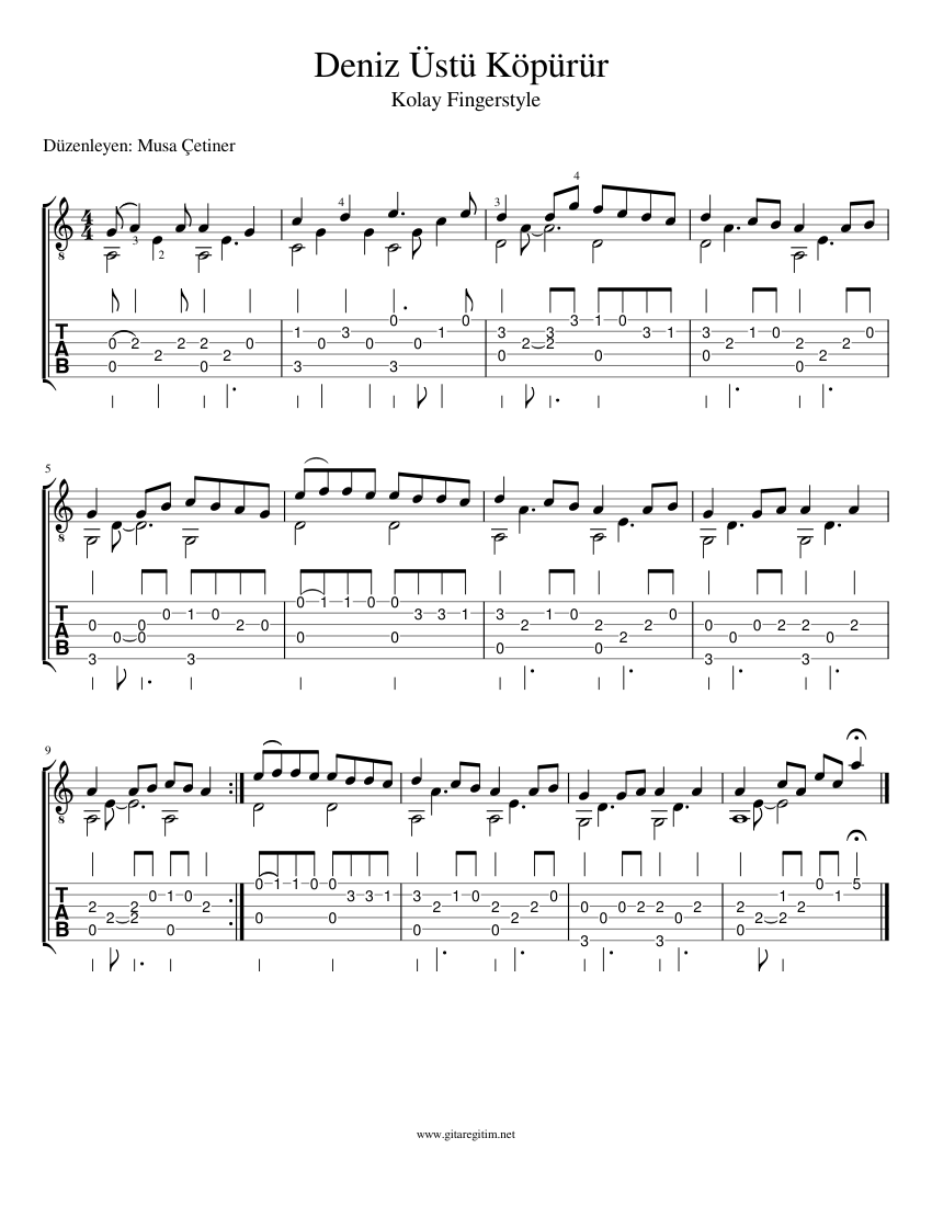 Deniz Üstü Köpürür Fingerstyle - piano tutorial