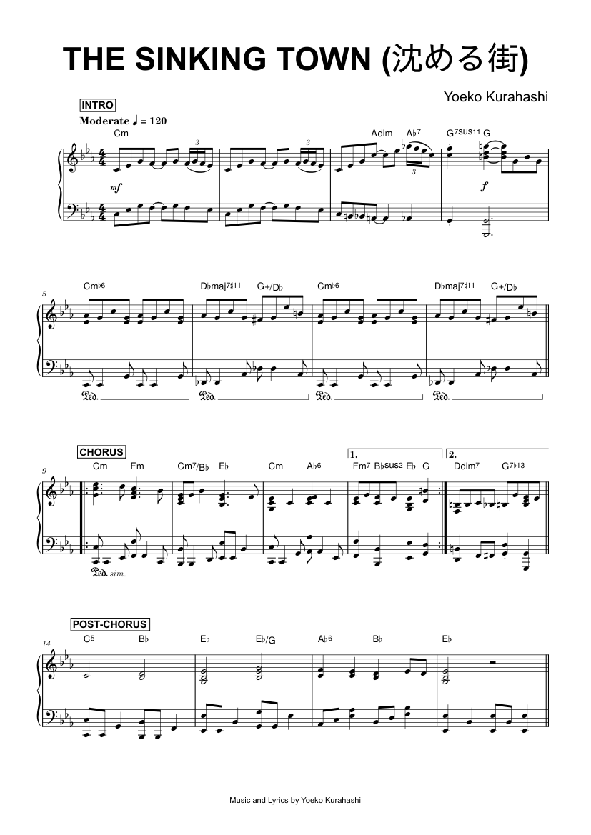 Play Official version of Sinking Town Sheet Music by Yoeko Kurahashi ...