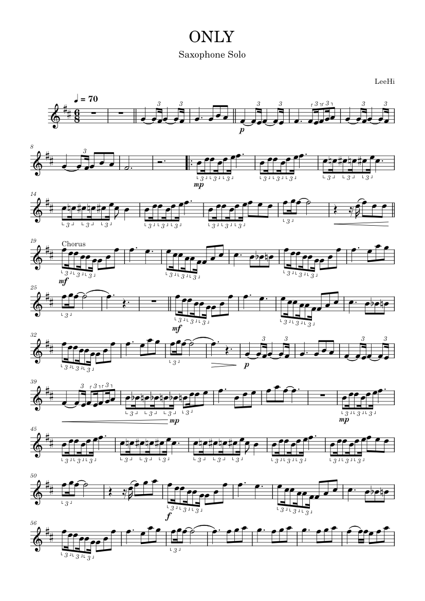 Only – イ・ハイ (이하이) 楽譜 アルトサックス (ソロ) | MuseScore.com