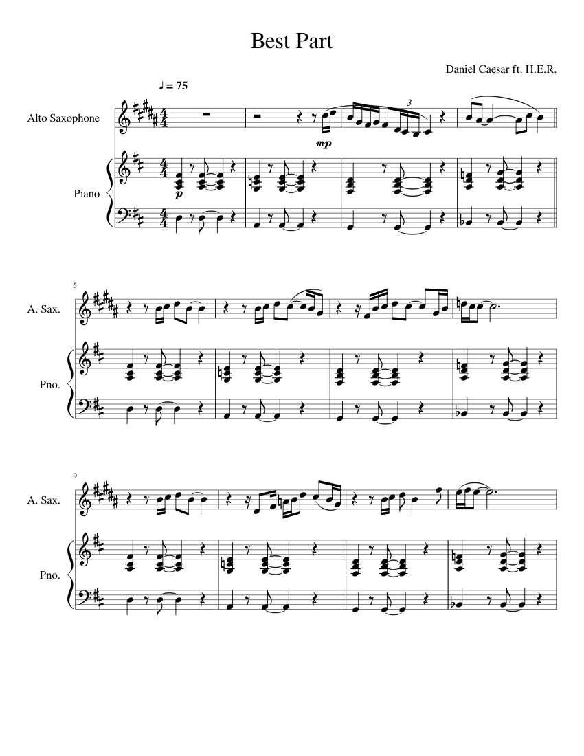 Best Part Eb Sax Sheet music for Piano, Saxophone (Alto) (Solo) |  Musescore.com