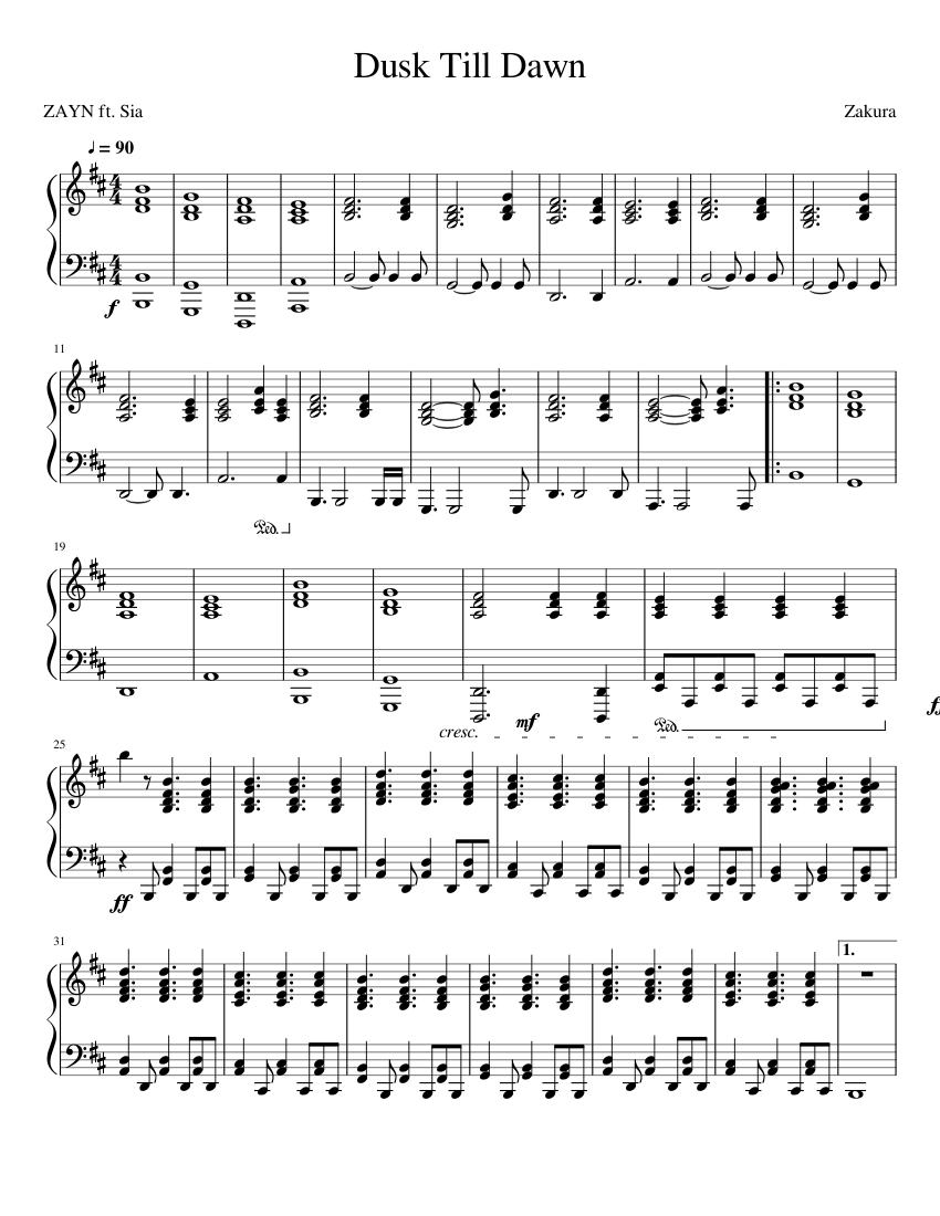 ZAYN, Sia - Dusk Till Dawn (Instrumental w/o Vocals) - piano tutorial