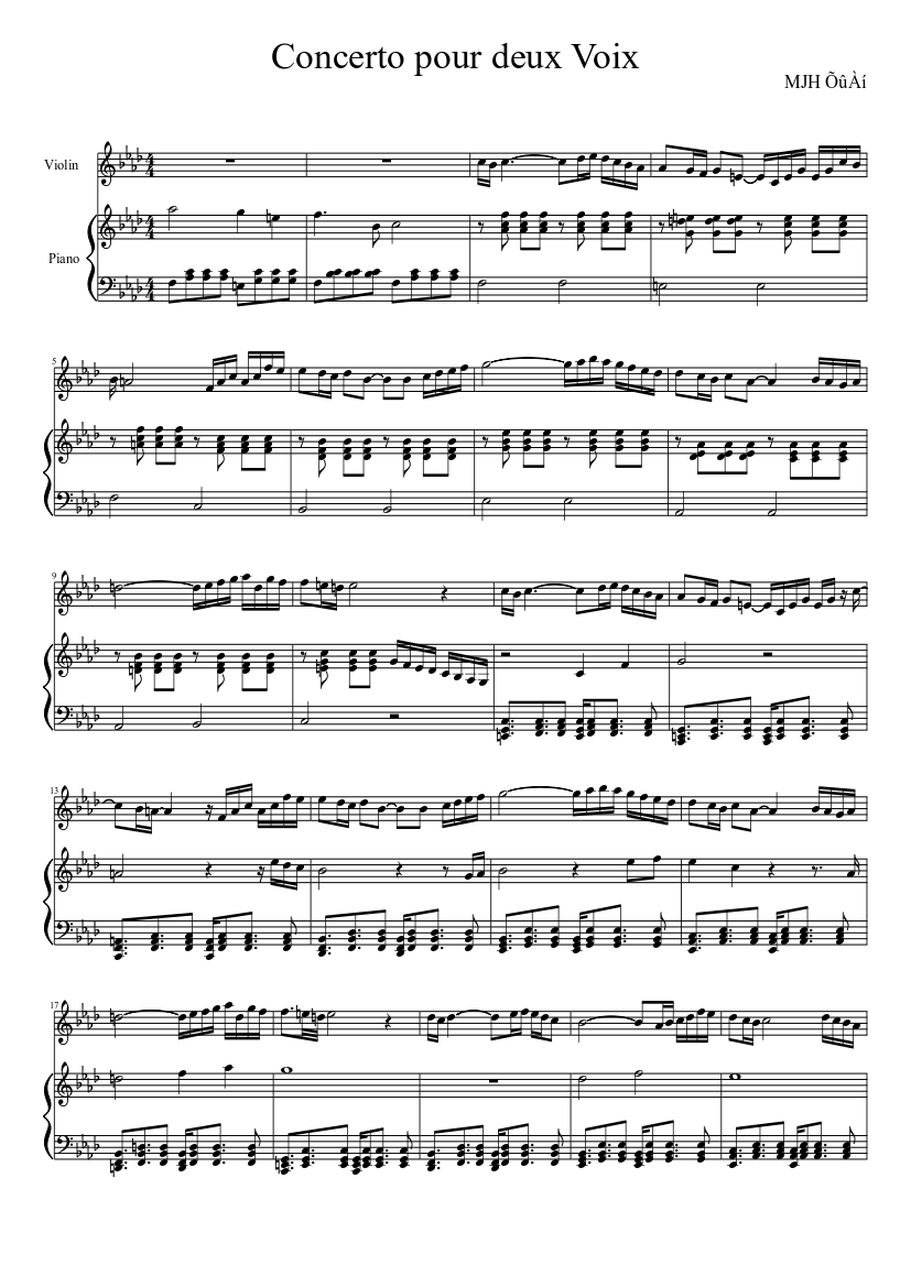 Concerto pour deux Voix Sheet music for Piano, Violin (Solo) | Musescore.com