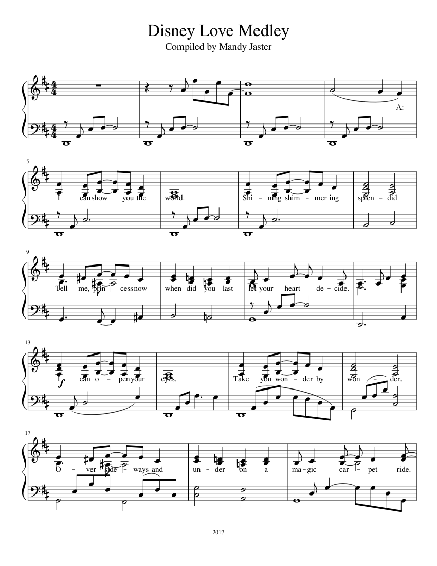 Disney Love Medley Sheet music for Piano (Solo) | Musescore.com