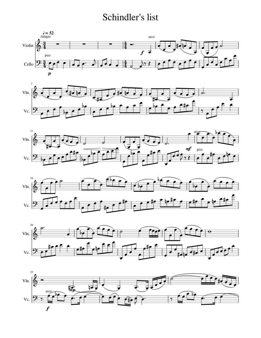 tvilling Stirre Fremsyn Schindler's List - Cello/Violin Duet Sheet music for Violin, Cello (String  Duet) | Musescore.com